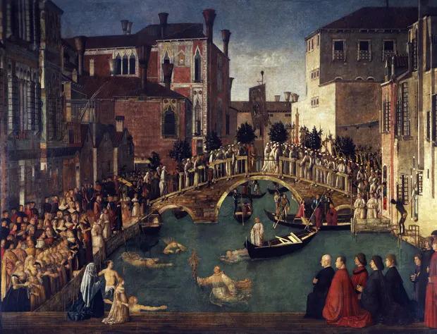 Miracle of the Cross at the Bridge of San Lorenzo, c.1500, by Gentile Bellini (1429-1507)