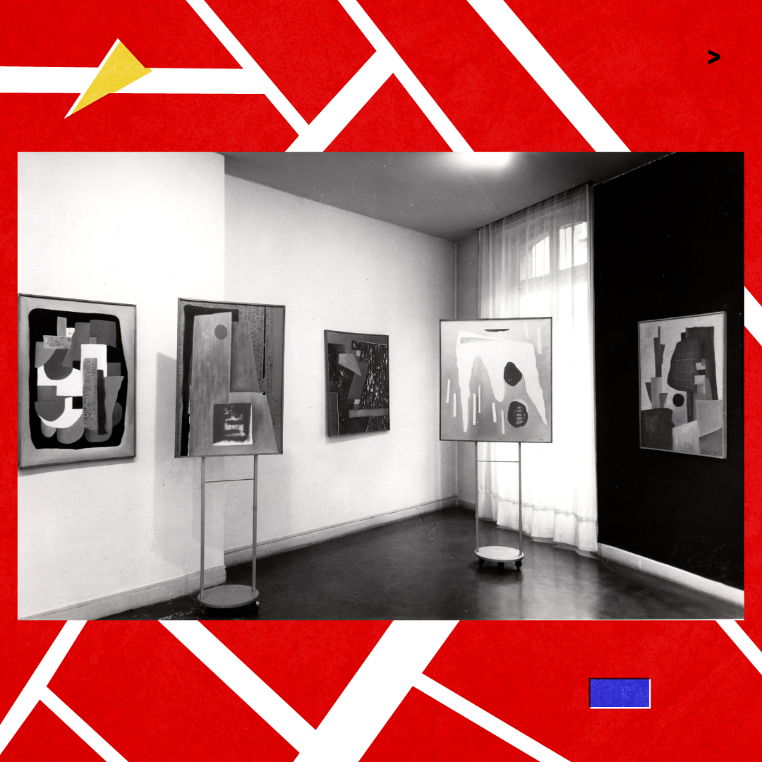 Kassák Lajos kiállítása a Denise René Galériában, 1960 (PIM-Kassák Múzeum gyűjteménye)
