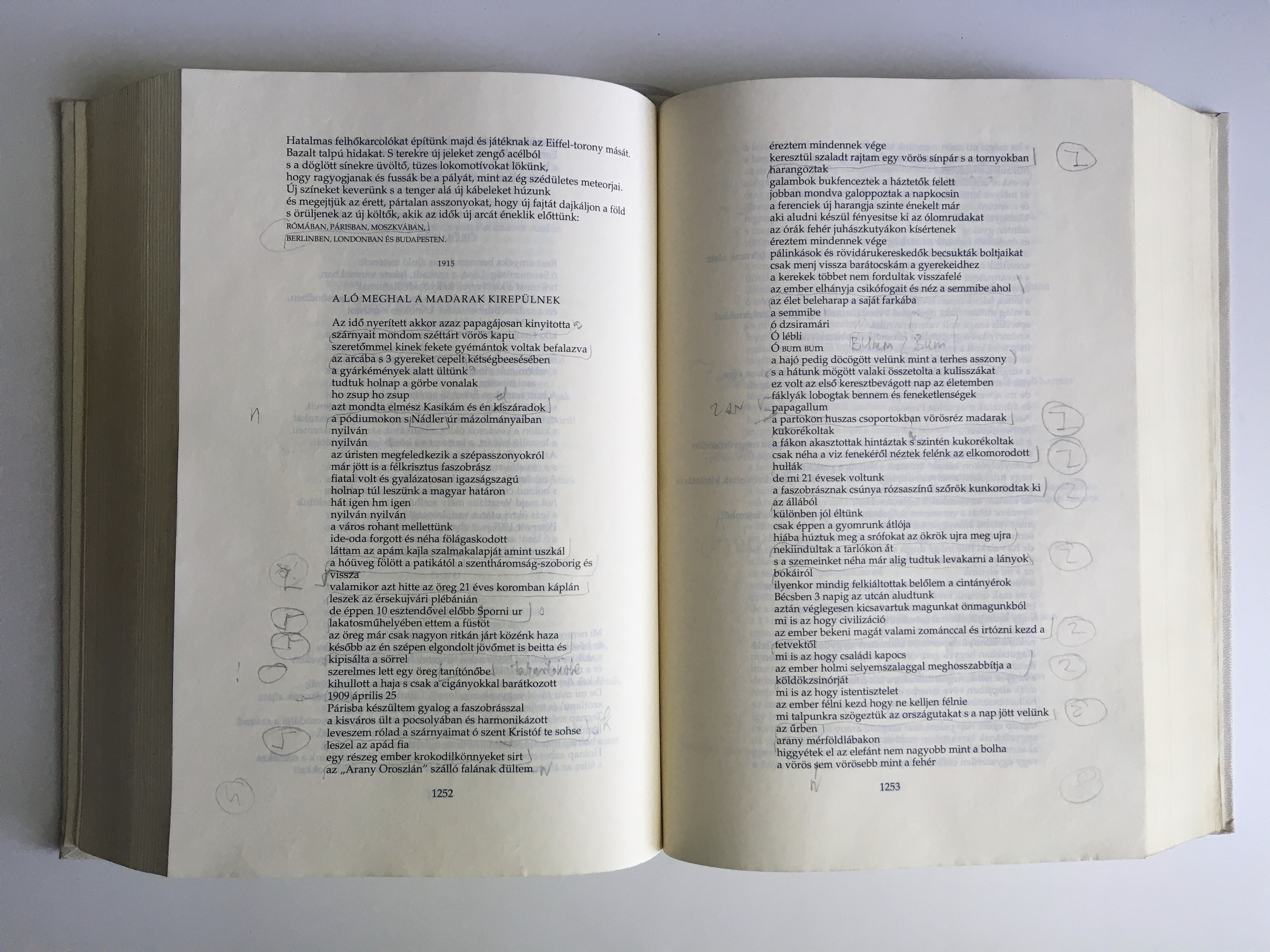 A "Hét évszázad magyar költői" című antológia múzeumi példánya Csaplár Ferenc korrektúrájával, 1997 (Kassák Múzeum)