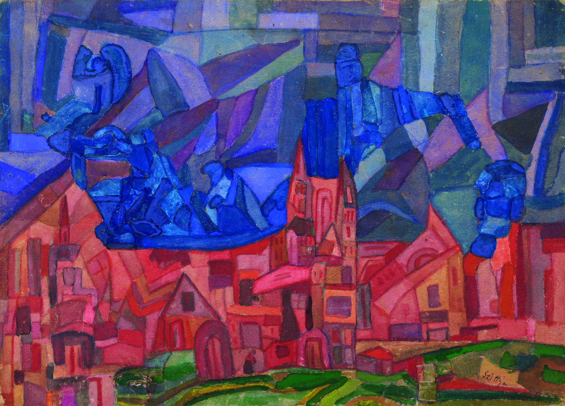 Emil Szittya: Village with Gas Mask, undated, Fonds Szittya