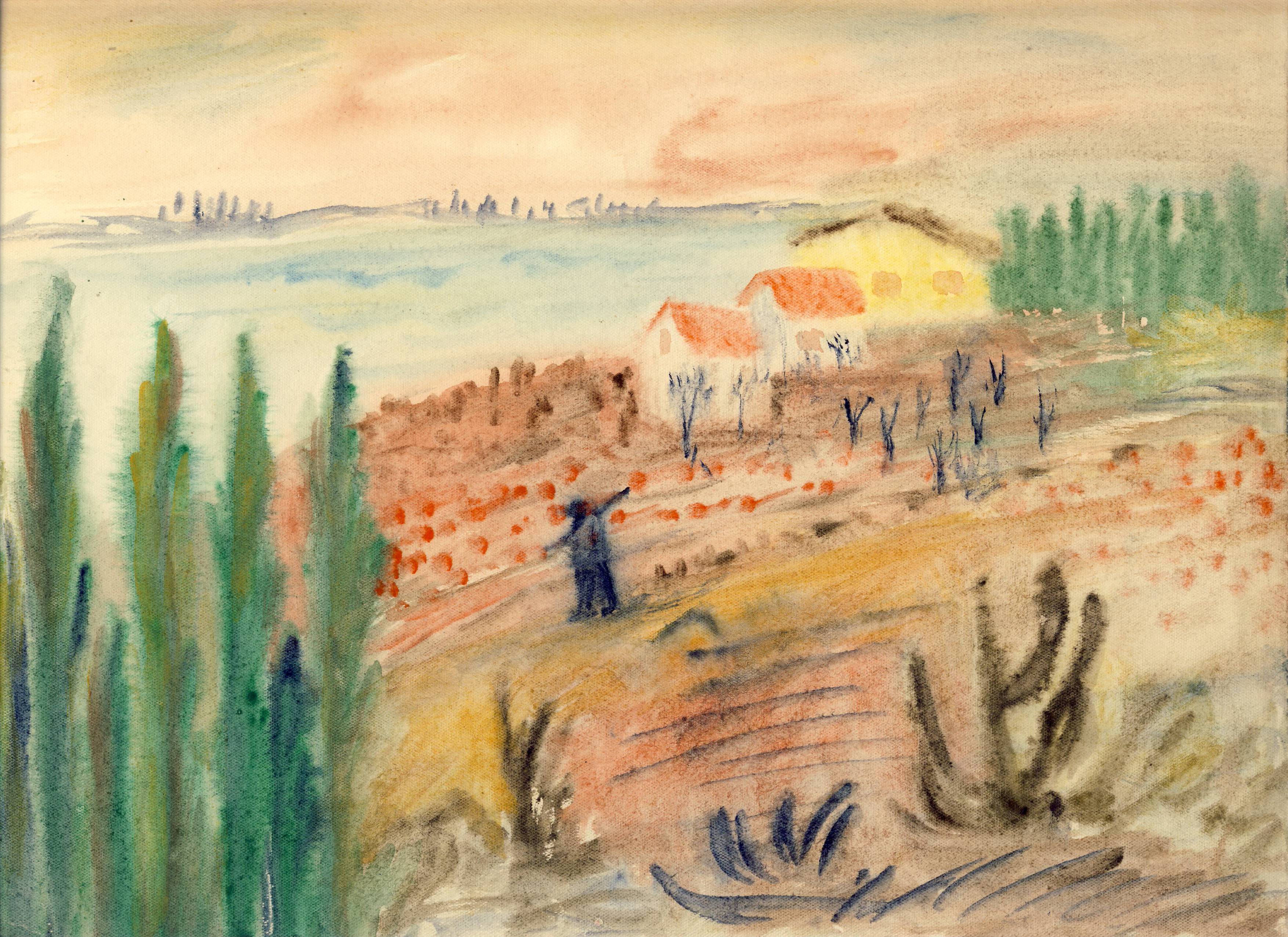 Kassák Lajos: Nyári táj, 1950-es évek, papír, akvarell, a Kassák Múzeum gyűjteménye