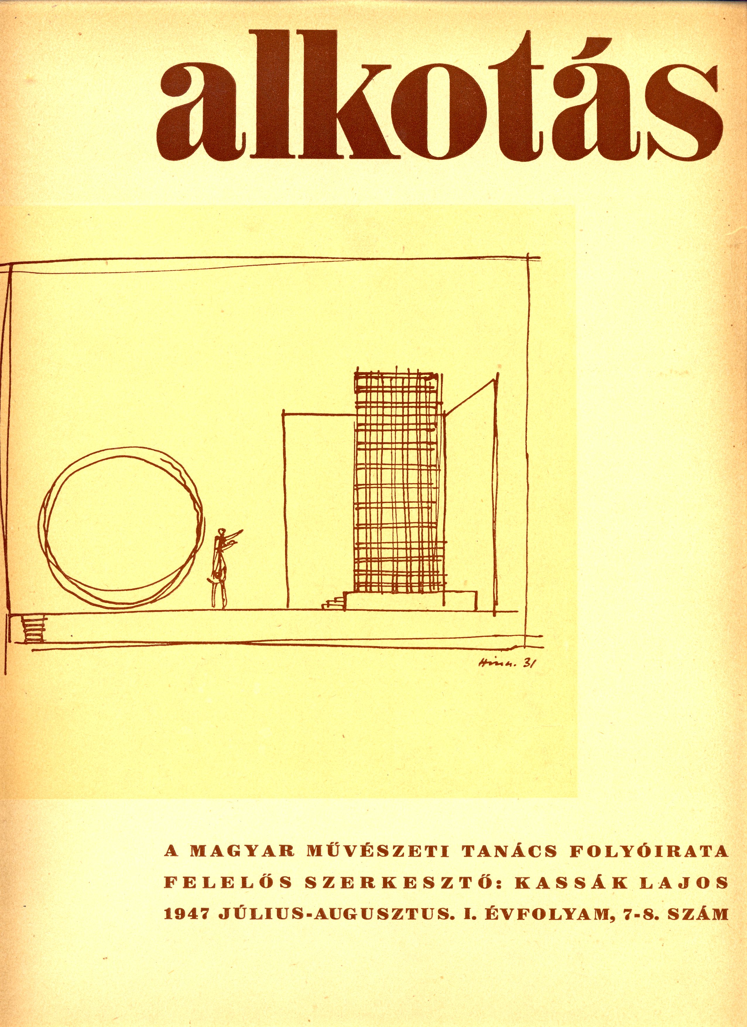 Az Alkotás című folyóirat címlapja, 1947. július-augusztus, felelős szerkesztő: Kassák Lajos