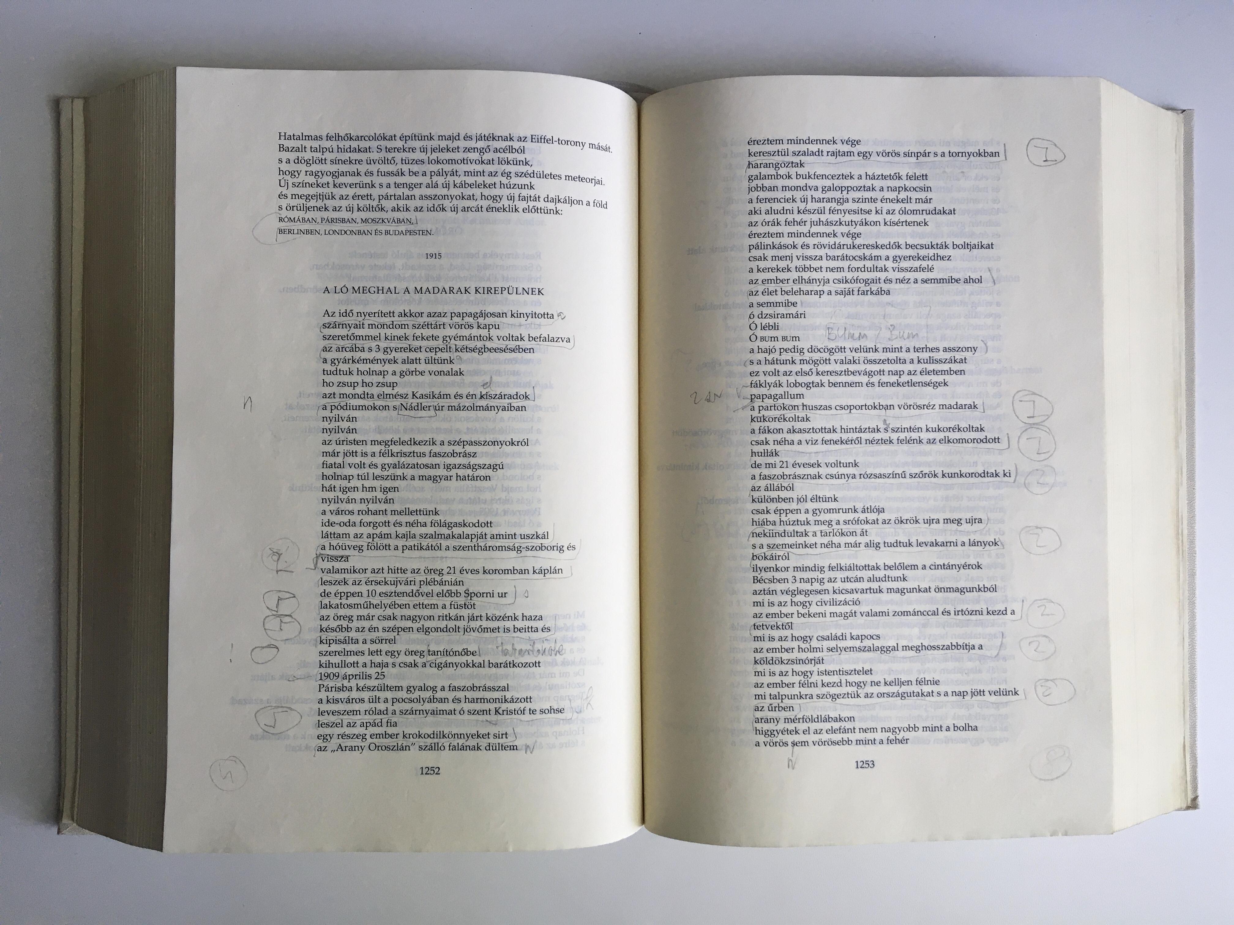 A "Hét évszázad magyar költői" című antológia múzeumi példánya Csaplár Ferenc korrektúrájával, 1997 (Kassák Múzeum)