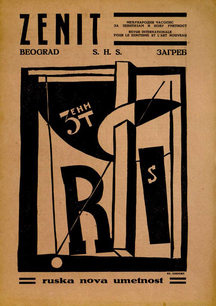 2.6. El Liszickij kompozíciója a Zenit folyóirat orosz-számának borítóján. Zenit, 2. évf. 17–18. szám, 1922. október 