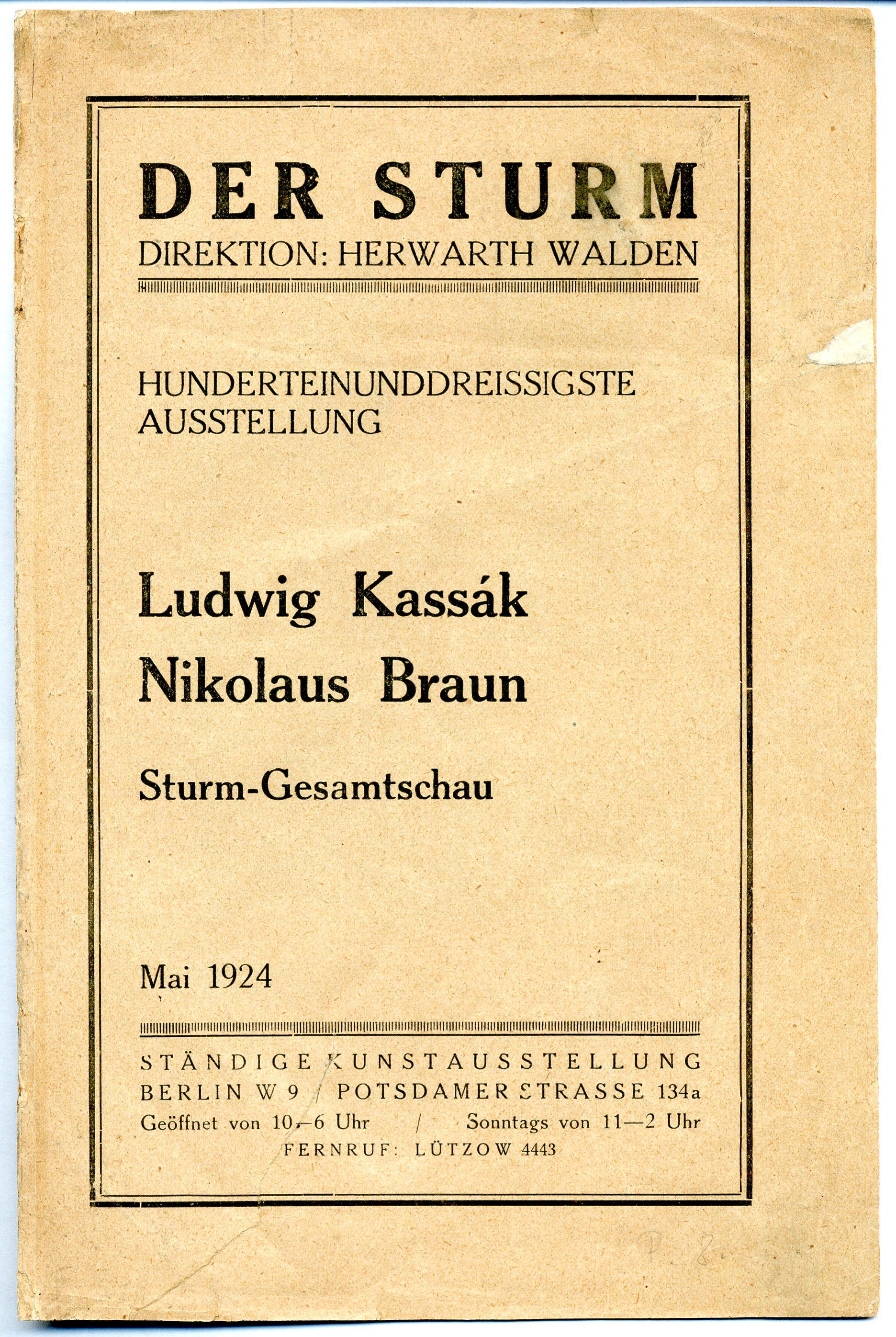 Ludwig Kassák, Nikolaus Braun, Sturm-Gesamtschau. A Der Sturm Galéria 131. kiállításának katalógusa