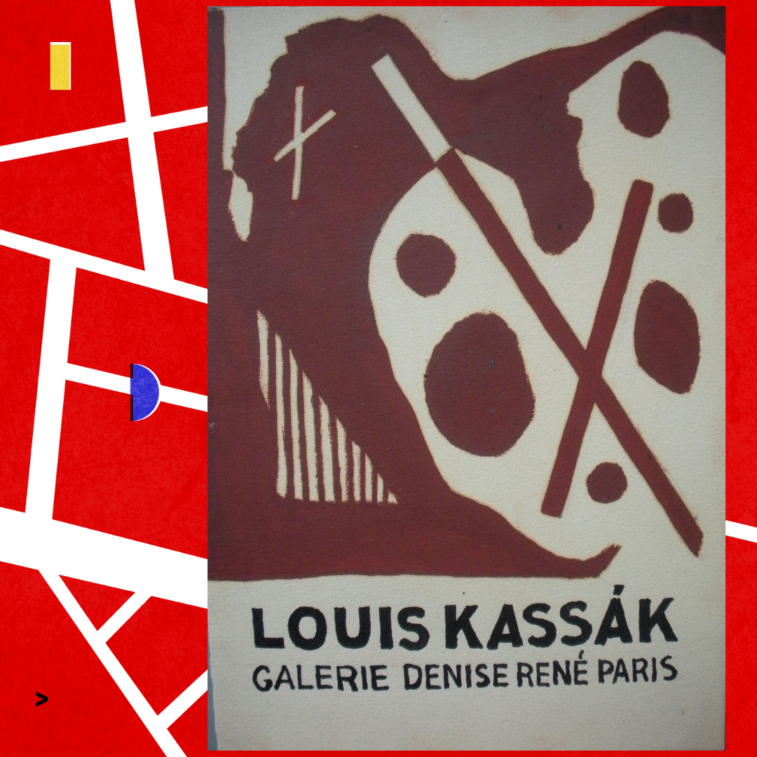 Kassák Lajos vázlatterve a az 1960-as Denise René Galériabeli kiállítás katalógusához (PIM-Kassák Múzeum gyűjteménye)